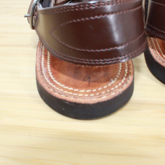 Women's Brown Leather Criss Cross Strappy Square Toe Slingback Sandals Size 9 - Picture 7 of 9